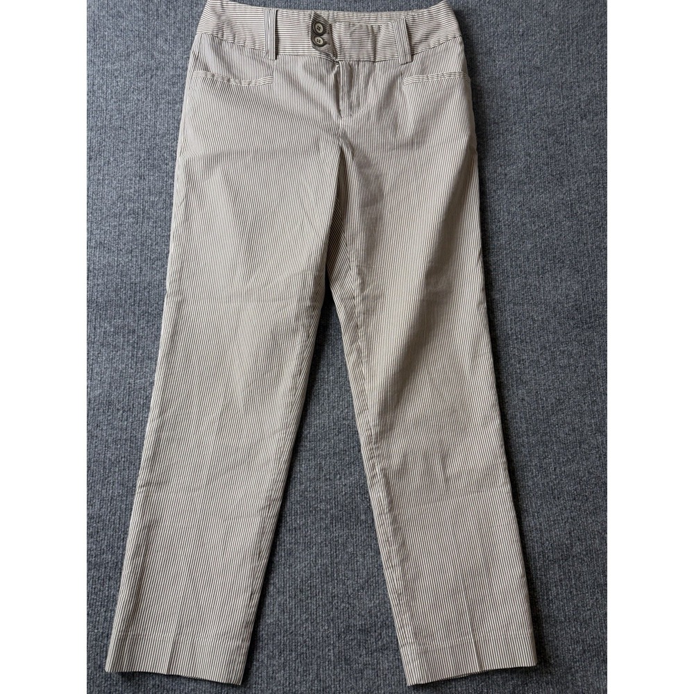 Grace Pinstripe Pants Women's 6 Brown Cream Stretch Slim Straight Work‎ Career